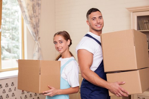Household furniture prepared for removals in North London