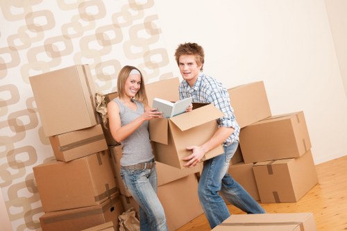 Packed moving boxes ready for collection in Haringey